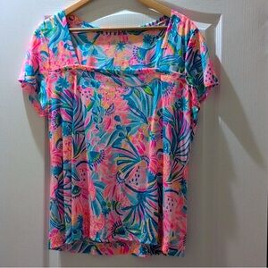 New Lilly Pulitzer Pink Graphic Sailor Collar Blouse